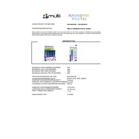 Espositore 24 penne a sfera Osama 4Multi Rainbow Pastel 4 colori OW 84045160